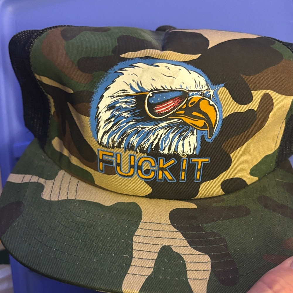 HUF Green Camo Trucker Hat F*ck It NWOT NEVER WORN